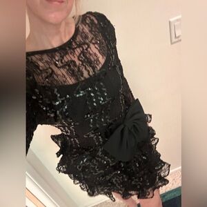 Vintage black sequin lace mini Lillie Rubin cocktail dress 8 4